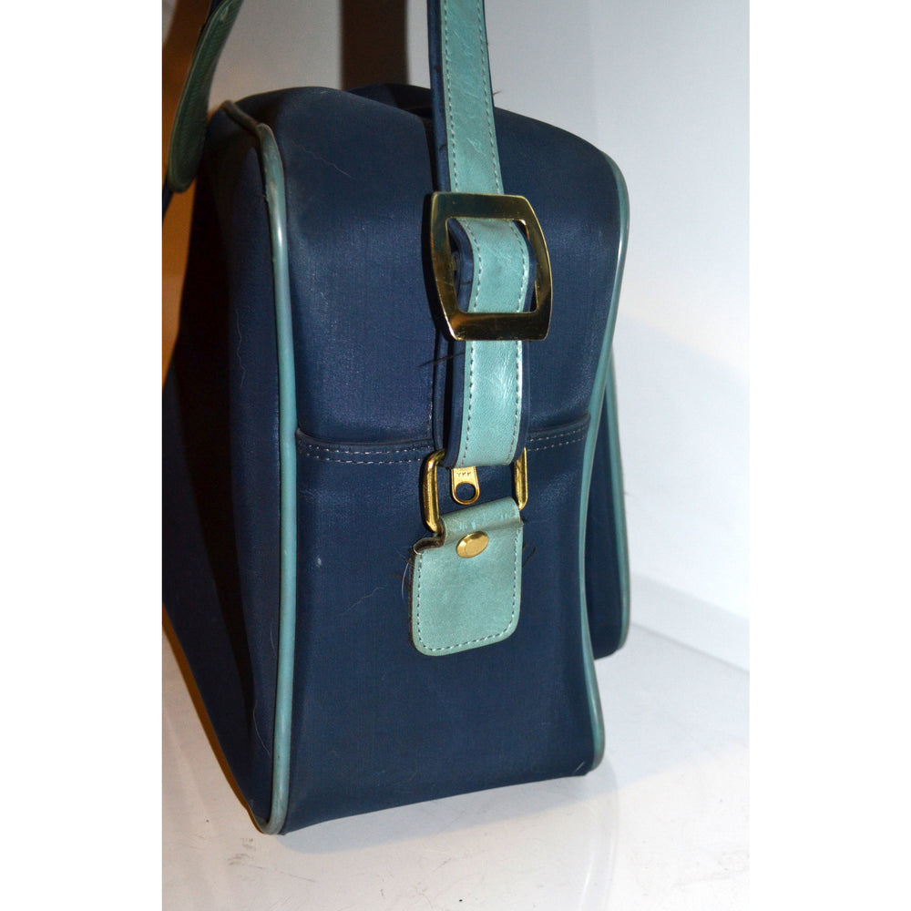 Vintage Blue Nylon Vinyl Travelbag By Safe-way