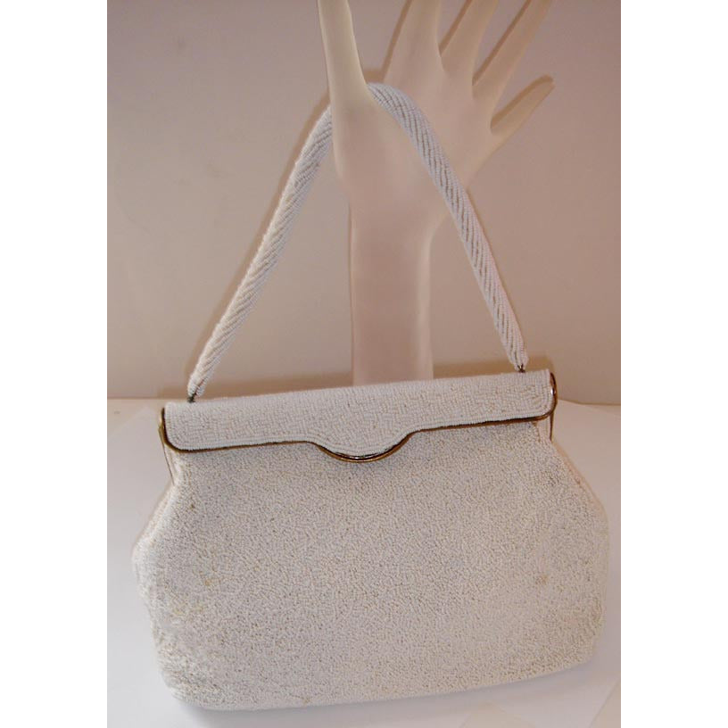 Vintage White Beaded Evening Purse