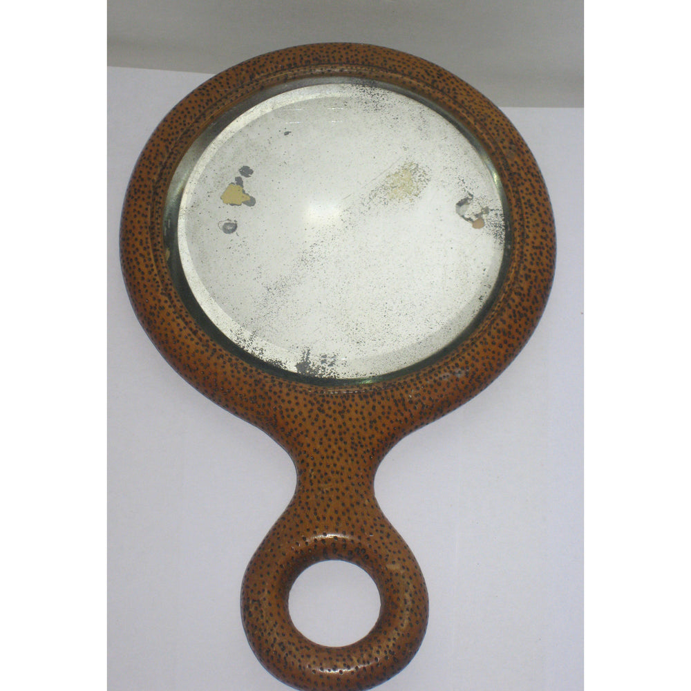 Vintage Victorian Engraved Wood Hand Mirror